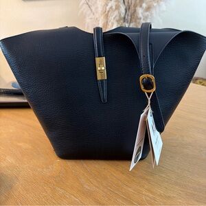 Miztique Bag-In-Bag Black Handbag Double Handles Gold Hardware Large NWT